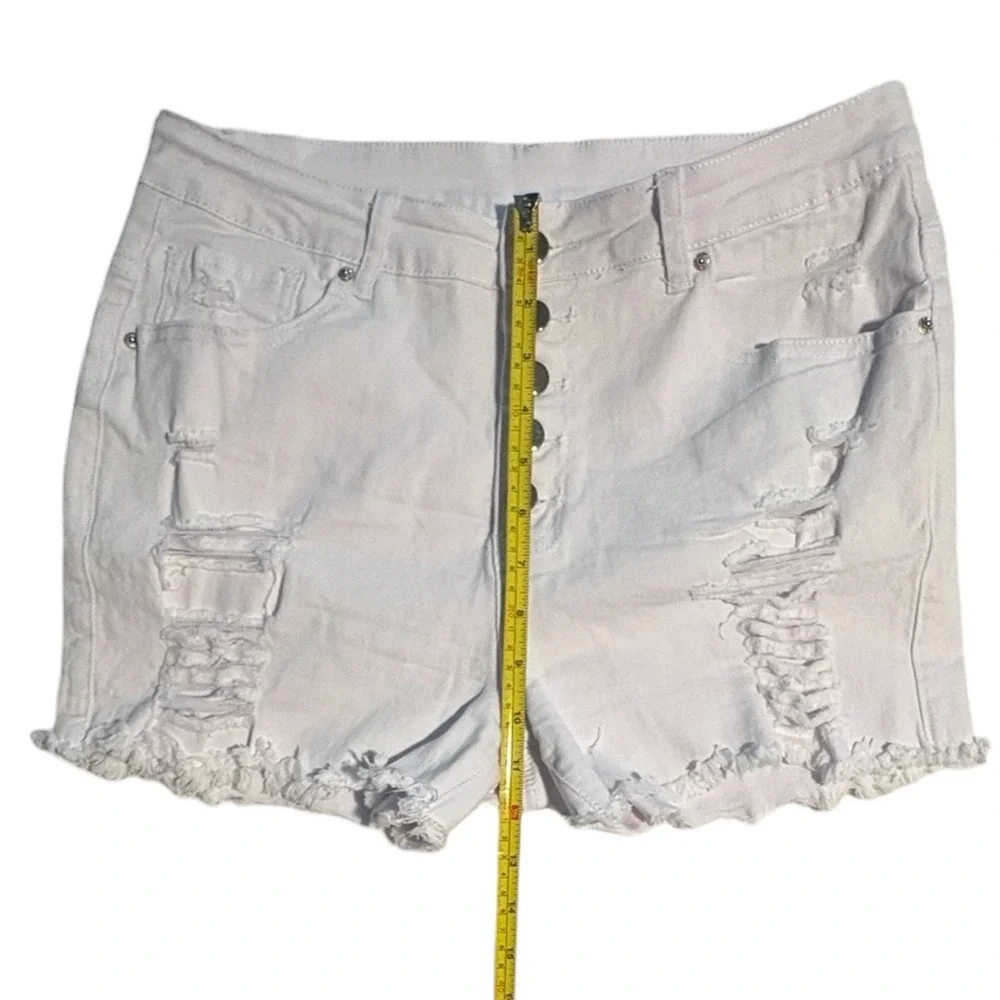 White High Waisted Distressed Button Fly Denim Short Size L Summer Grunge Casual